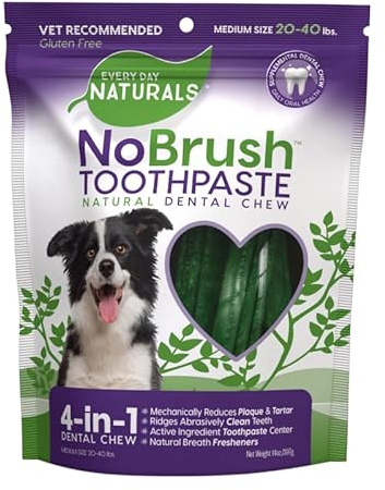Every Day Naturals Dog Dental Chew, No Brush Toothpaste for Medium Breeds, Freshens Breath, Unique Texture Helps Reduce Plaque & Tartar, 14 oz, 1 Pack