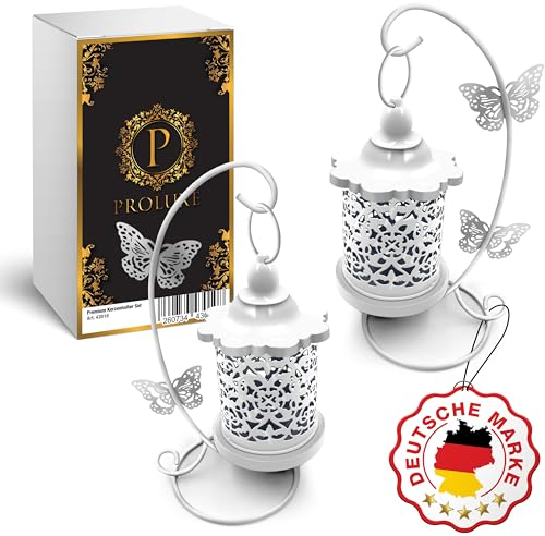 PROLUXE® Kerzenhalter Vogelkäfig Deko Weiß 2tlg Design - Premium Qualität Käfig Kerzenständer aus hochwertigem Metall - 2er Set Geschenkartikel Hochzeit Dekoration Vintage