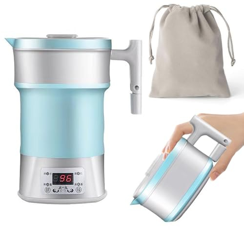 Bollitore elettrico pieghevole, 800 ml, portatile da campeggio, mini bollitore da viaggio in silicone, senza BPA, piccolo bollitore per campeggio, viaggi, escursioni, attività all'aperto (blu)