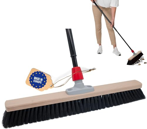 Novaliv Großer Besen Saalbesen 60 cm mit Teleskopstiel Borsten Kunstborsten Besen fein mit Stiel Werkstattbesen Hallenbesen Industriebesen Hausbesen Kehrbesen Zimmerbesen Haarbesen Besen groß
