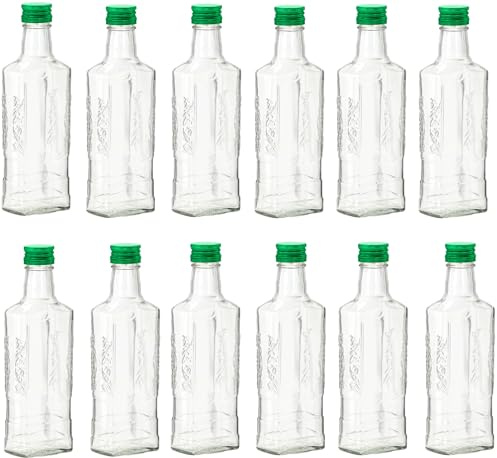 lilawelt24 12x Leere Glasflaschen Zum Befüllen 250 ml| Likörflaschen |Essig-Öl Flaschen | Schnapsflaschen |Karaffe| Weinflasche