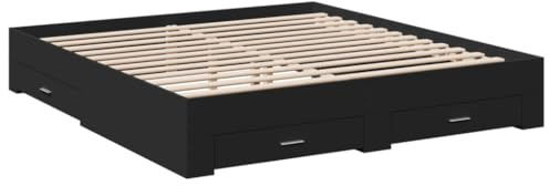 vidaXL Bettgestell, Bett mit Schubladen, Bettrahmen mit Sperrholzlatten, Doppelbett für Schlafzimmer, Schubladenbett, Schwarz 180x200cm Holzwerkstoff