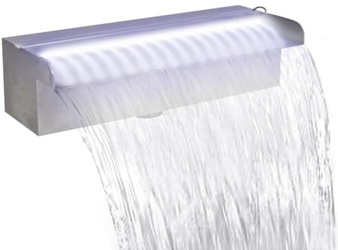 Rantry Wasserfallbrunnen, rechteckig, LED, für Pool, Edelstahl, 30 cm, für den Außenbereich, Garten, Brunnen