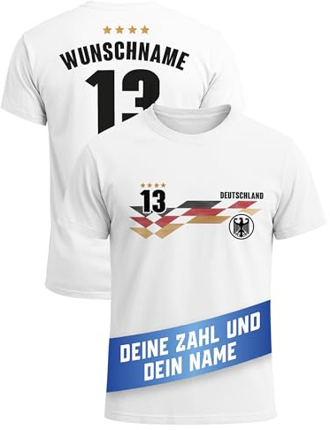MoonWorks® Herren T-Shirt Trikot WM Fußball-Sommer 2026 Deutschland Frontprint und Backprint personalisiert mit Name Fanshirt