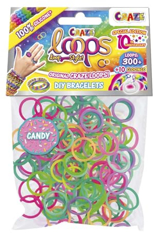 CRAZE loops BAG 300 - Loom Bänder Nachfüllpack mit 300 Gummibänder & 10 Verschlüsse, Farbmix, 100% hautfreundliches Silikon