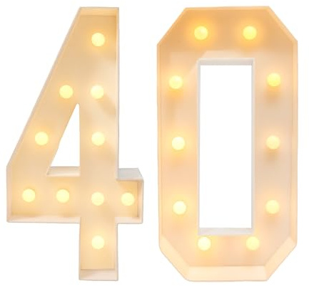 SuhoFutus Nummer Licht 3D, Deko Licht Leuchtende Zahlen - 30/40.Geburtstag, LED-Zahlenlicht für die Geburtstag Party, Hochzeit & Bar Dekoration (1 Paar* 40 Leuchtziffern)
