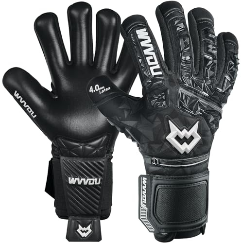 WVVOU Torwarthandschuhe Kinder und Herren, Profi Fußballhandschuhe mit 5 Abnehmbare Fingersaves (Fingerschutze), 4+3mm Latex für Gecko Grip, Silikon-Schlagbereich,Größe 6-11