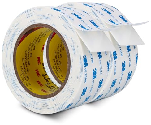 3M Nastro Biadesivo Extra Forte in Schiuma PE 50 mm × 5 m 2 Rotoli