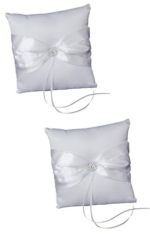 KITANDOVE 2stücke Hochzeitsringkissen Mit Funkelnden Strasssteinen Und Satinband Weißes Brautaccessoire Für Hochzeitszeremonie Für Brautpaar Und Ringträger