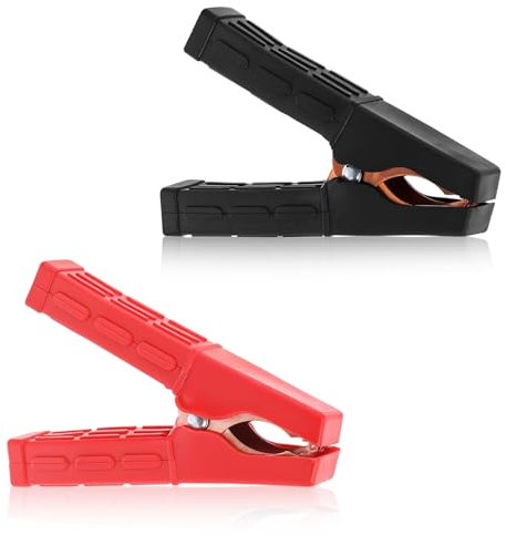 Recitem Pack de 2 pinzas de cocodrilo de 200 A, pinzas aislantes para cables de arranque, pinzas rojas y negras para baterías de coche, cables de arranque, cargadores de batería