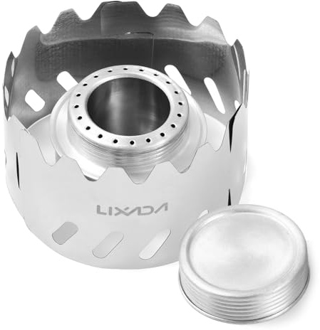 Mini-Rucksackkocher, 100 ml Aluminium Alkoholbrenner mit kleiner Edelstahl Windschutzscheibe Tragbarer Windschutzscheiben Campingkocher für Camping, Wandern und Überleben