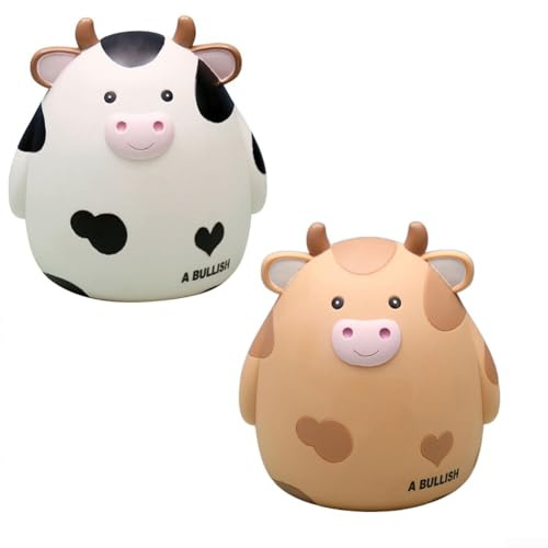 Sparschwein mit niedlichem Kuh für Kinder, Emaille-Spardose, Cartoon-Stil, Rinderform, dekorativer Behälter für Zuhause, Büro, Schlafzimmer (weiß)