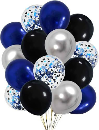 We Moment Zone 12 Zoll Luftballons Schwarz Blau Silber，Schwarz Blau Silber Party Latex Ballons Konfetti Luftballons für Geburtstag Babyparty Graduierung Hochzeit Verlobung Party Deko，50 Stück