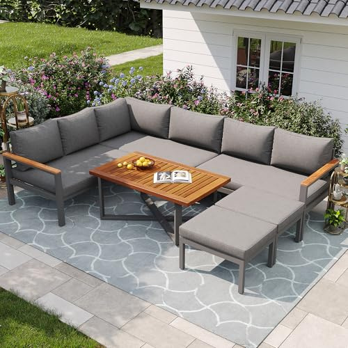 YESGIGA Gartenlounge-Set für 7-8 Personen, Gartenmöbel, Gartenmöbel Set, Wetterfest Sitzgruppe Essgruppe, Gartenmöbelset mit Gestell aus verzinktem Eisen