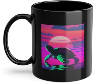 Taza de café con tortuga campestre de playa Sunset | Taza de café | Tortuga gigante Tortuga Tortuga Negro (03881C)