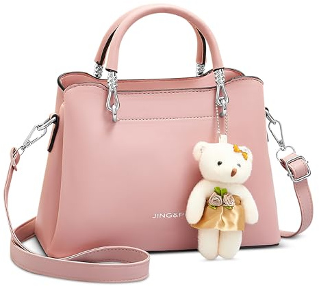 FOLOVEYA Borsa a Mano Donna Piccola Borsa Donna Elegante Borse Tracolla Pelle PU Borsa a Spalla con Ciondolo di Orso Moda Borsetta Borsa Bauletto per Incontri Festa Shopping Rosa