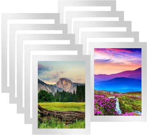 Magnetic Picture Frames - 10pcs A5 Self Adhesive Photo Frame Set Magnetic Picture Holder Waterproof Clear Sign Holders for Paintings Photos Notices Certificate Poster (Silver)