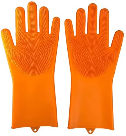 PUYUNA Rubber Gloves,Rubber Gloves 2Pairs Silicone Cleaning Gloves Multifunction Silicone Dish Washing Gloves for Kitchen Household Washing Dishwashing Gloves(Blue)(Orange)