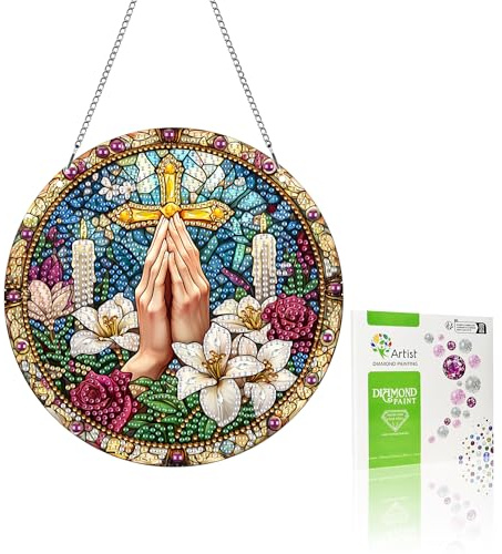 VAIIEYO 5D DIY Diamond Painting Anhänger kreuzen,Religion Diamant Painting Bilder Malerei Kits mit Kett, Diamant Home Wand Decor Gemälde Diamond Dekoration, Veranda Fenster Wandbehang A3