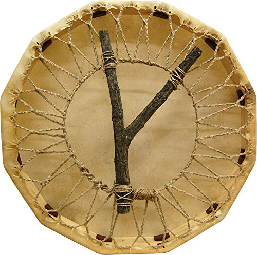 40 cm, stile nativo americano, fatto a mano, tamburo sciamanico a 12 angoli, tamburo sciamanico, percussione, yoga, meditazione, medicina guarigione, cornice in legno, eventi celebrazione + battente