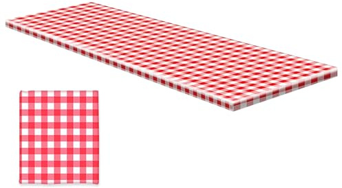 Mantel De Picnic para Exterior - Protector De Mesa De Picnic con Fundas De Banco, Rojo Y Patrón Cuadrilado Protector De Mantel para Comer Al Aire Libre Barbacoa Camping Y Terraras