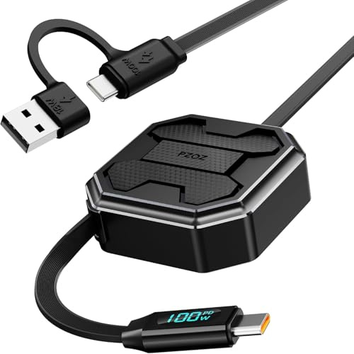 PZOZ 100W Retractable USB C Charger Cable LED Display 2 in 1 USB A to USB C/USB C to USB C Type C Charger Cable Fast Charging for iPhone iPad Air MacBook Samsung