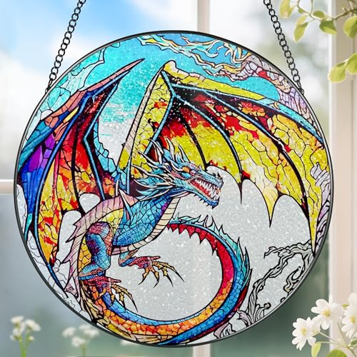 Stained Glass Window Hanging, Stained Glass Suncatcher, Dragon Sun Catcher, Window Decor, Dragon Lover Gift, Gifts for Fathers Day, Christmas or Birthday Gift, Gifts for Him Dad Grandfather Son