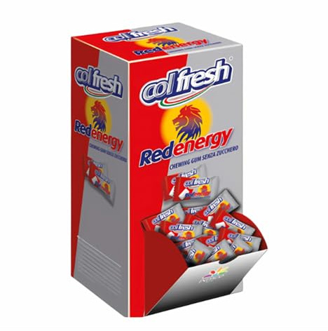 Gomme da Masticare COL FRESH Red Energy | Bocca da 200pz Incartate Singolarmente con Xilitolo Chewing Gum Senza Zucchero