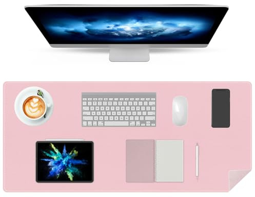 Voarge Schreibtischunterlage, Mauspad mit Leder und Rutchfeste Wildleder, wasserfeste Laptop Tischunterlage, Multifunktionales Mousepad Laptop Schreibunterlage für Büro und Zuhause, 80x40cm, Rosa
