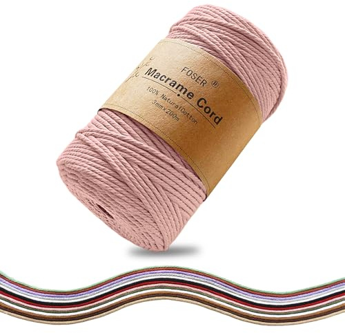 FOSER Premium Makramee Garn 3mm×200m, Baumwollgarn Baumwollkordel, für DIY Deko Handwerk Boho wanddeko (Rauchgrau)