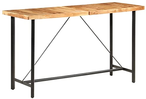 QUAHEAS Bartisch 180x70x107 cm Massivholz Akazie Esstisch Industrial Style Stehtisch aus Holz für Küche & Esszimmer, robust & langlebig mit Stahlbeinen