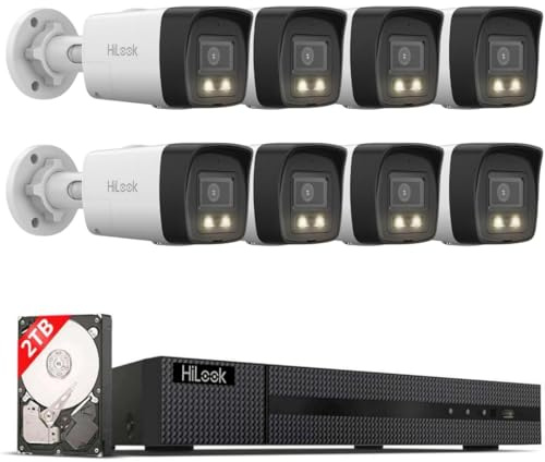 HiLook PoE Überwachungskamera 8er Set aussen 4K 8MP NVR 2TB Nachtsicht | Zentrale Aufnahme, App-Zugriff, Personenerkennung, IP67 wetterfest, Hybrid Light für den Außenbereich