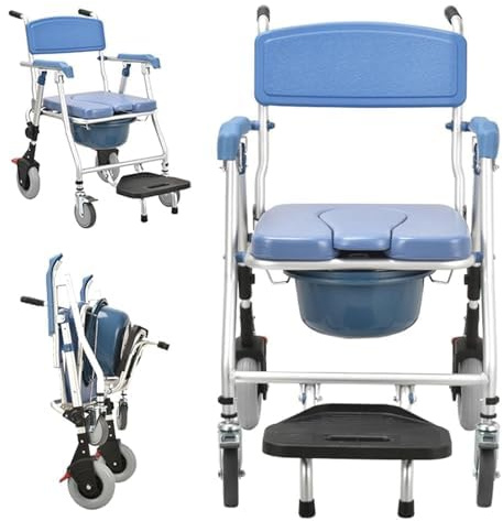 SULQING Fauteuil Roulant Percé, Chaise De Douche à roulettes Pliante, Chaise Roulante De Douche avec Accoudoirs Et Repose-Pieds Pliables pour Personnes Âgées,Handicapée