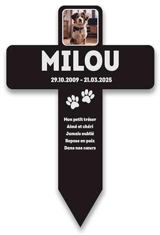 LAUBLUST Croix funéraire en Acrylique personnalisée avec nom pour Chien, Chat & Autres Animaux | Souvenir, 2 Tailles – Piquet funéraire en Croix gravée avec Texte – Décoration de Tombe pour Animaux