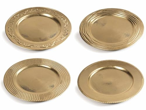 Gruppo Maruccia - Sottopiatti Natalizi Decorativi Dorati - Riutilizzabili, Effetto Anticato - Set da 12 Pezzi - Diametro 33 cm