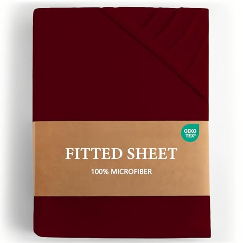 Sábana Bajera Ajustable Cama 120x200 cm - Altura 25 cm - 100% Microfibra Premium - Suave - Transpirable - Antiácaros e Hipoalergénica - Burdeos