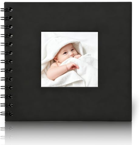 Klein Fotoalbum zum Selbstgestalten, 17x17cm Ringbuch Fotobuch 40 Seiten | Spiralalbum für Geburtstag, Hochzeit und Jahrestag, Schwarz