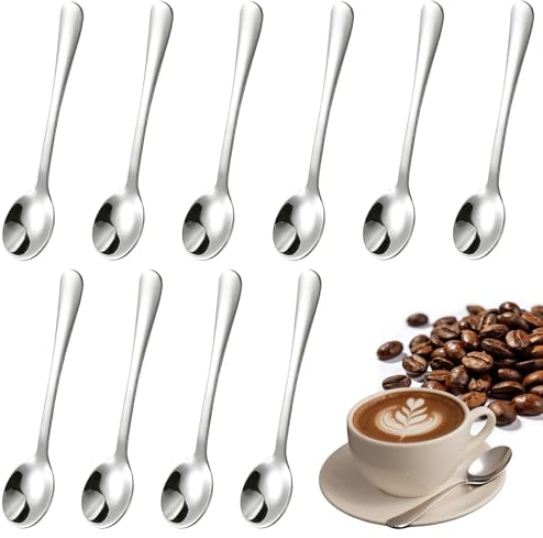 CHAOTEMAI 10 Piezas Cucharillas Cafe 7,5 CM Acero Inoxidable Cucharas de Postre Diseño Sencillo Cucharas Aperitivo Cucharones de Cocina para Frascos de Especias Café Postre Sal Azúcar Miel Especias