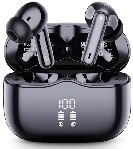 Wireless Earbuds, 2026 Bluetooth 5.4 Headphones in Ear with HiFi Stereo, Bluetooth Earphones with 4 ENC Noise Cancelling Mic, 40H Playtime, LED Display, IP7 Waterproof Bluetooth Earbuds, Light, USB-C