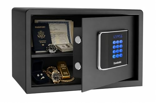 ExecutiveSafe AXS-3 Small Digital Safe Box for Home, Hotel & Office | With Removable Shelf, Electronic Keypad, Motorized Bolts, LED Display, USB Port & Emergency Key Lock – 15.8L Black Safe