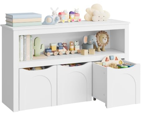 WOLTU Kinderregal Spielzeugaufbewahrung mit Rollen | Aufbewahrungsschrank; Spielzeugschrank; Kinderzimmer; 100 x 30 x 59.5 cm; Weiß