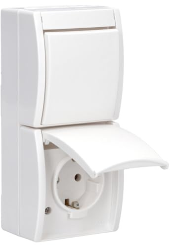 Busch-Jaeger 2601/6/20 EW-54 Kombination SCHUKO Steckdose + Wippschalter | Aus- und Wechselschaltung (Thermoplast) Alpinweiß Ocean (IP 44) 2CKA001684A0327