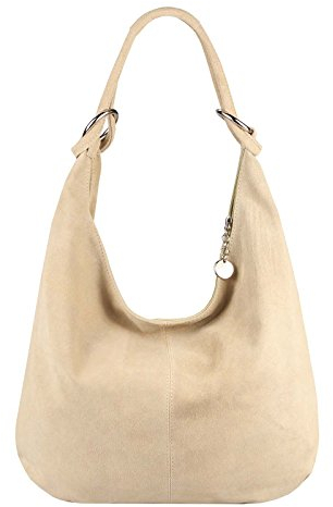 OBC Made in Italy Damen XXL Ledertasche Wildleder Shopper Tasche Schultertasche Umhängetasche Hobo-Bag Beuteltasche (Beige)