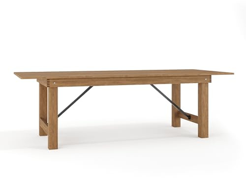Flash Furniture Hercules Series 8' x 40 Rustic Solid Pine Folding Dining Table, Rectangular Antique Farmhouse Dining and Event Extension Table