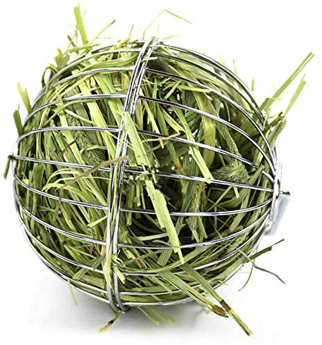 Tfwadmx Rabbit Hay Feeder, Grass Play Hay Ball Chew Toy Stainless Steel Food and Grass Frame Bowls, Small Animals Hay Manger Dispenser for Hamsters Gerbils Chinchillas Guinea Pigs