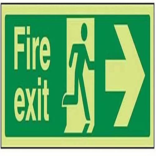 V Safety 14004AX-GS Glow In The Dark Fire Exit Arrow Right Sign - 300mm x 100mm - Self Adhesive Vinyl