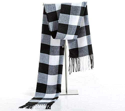 UKKD Schal Winter Herren Kaschmir Schal Schwarz Weiß Plaid Schals Pashmina Schal Casual Decke Quaste Wraps