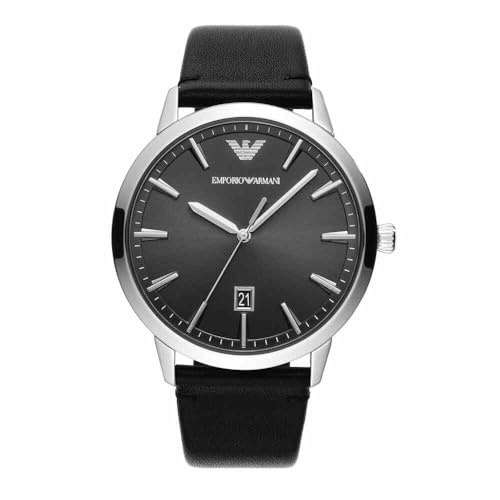 Emporio Armani herrklocka med tre visare, rostfritt stål, storlek 43 mm, GRÅ, Rem