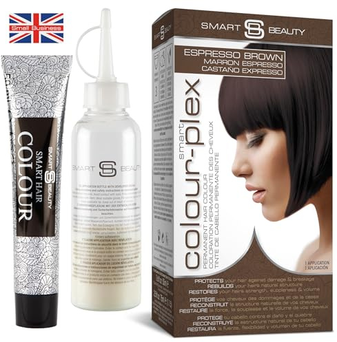 Dunkles Espressobraunes permanentes Haarfärbemittel mit Anti-Haarbruch Plex Haarpflege, 100% Grauabdeckung, Haarfärbeset, warme braune permanente, vegane Haarfarbe, ohne Tierversuche von Smart Beauty