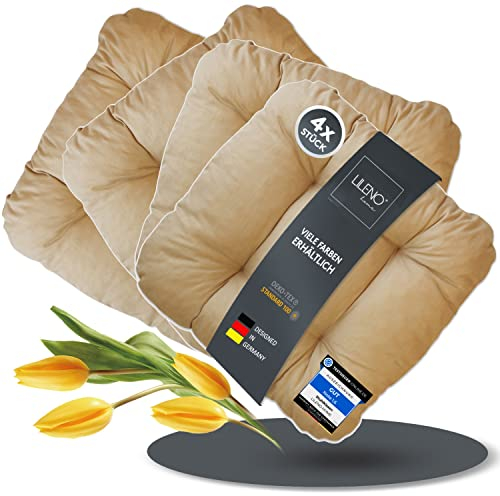 LILENO HOME 4er Set Stuhlkissen Taupe (38x38x8 cm) - Sitzkissen für Gartenstuhl, Küche oder Esszimmerstuhl - Bequeme UV-beständige Indoor u. Outdoor Stuhlauflage als Stuhl Kissen